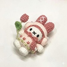 Bunny Tulip Crochet Keychain Bag Charm, Cute Amigurumi Gift For Her