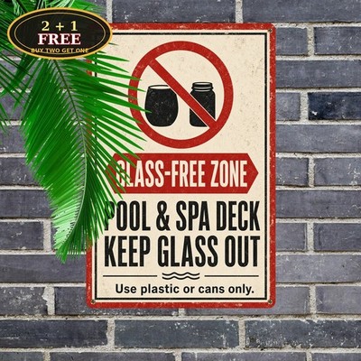Glassware Warning Icon Red Black Tub Safety Notice Board Metal Tin Sign Decor