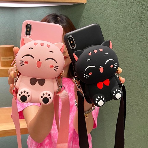 Crossbody Lucky Cat Wallet Case Cartoon Coin Purse Stand Cover For Various Phone - Picture 4 of 9