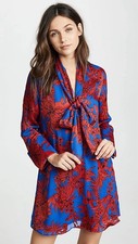 Alice + Olivia Gwenda Floral Tie Neck Tunic Mini Dress Blue Red Size M