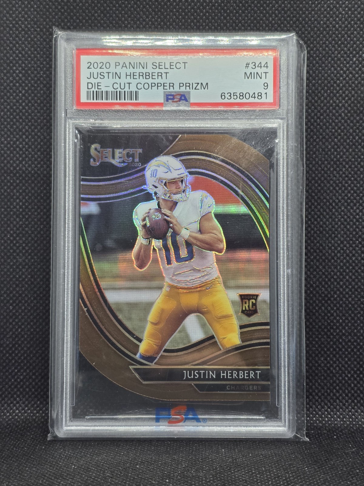 2020 Select Field Level Copper Die Cut #’d/355 Justin Herbert Rookie RC PSA 9