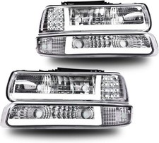 Chevy Silverado 99-02 LED DRL Headlight Assembly Chrome Housing Pair