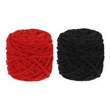 2 Pcs Blanket Yarn, 49 Yards Fluffy Plush Chenille Chunky Yarn, Black/Red