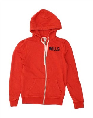 JACK WILLS Herren Graphic Zip Hoodie Pullover XS Orange Baumwolle CL08
