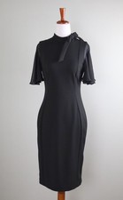 CALVIN KLEIN 129 Solid Black Stretch Crepe Bow Neck Flutter Dress Size 4