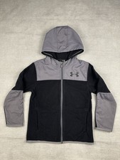 Under Armour Jacket Boy  s Size 6 Black Gray UA Microfleece Hooded Zip Youth