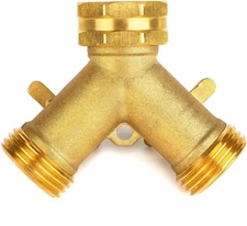 Garden Hose Splitter 2 Way Heavy Duty, Brass Faucet Adapter with Long Handle for