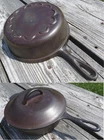Antique 1930's Lodge Scallop Crescent Moon Cast Iron Skillet Chicken Fryer & Lid