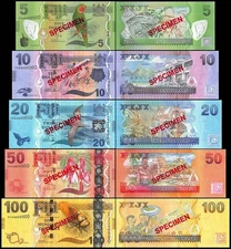 Fiji 5-100 Dollars 5 Pieces Set, 2013 ND, P-115s-119s, UNC Specimen