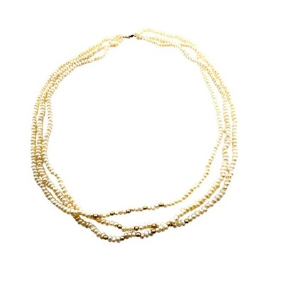 Vintage PPC 14K Gold Verschluss Süßwasser Perlen 3-Strang Halskette eleganter Schmuck