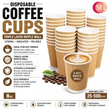 Disposable Coffee Cups Kraft Triple Wall Hot Insulated Drinks Paper 8oz/227ml