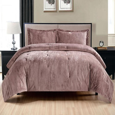 Crinkle Velvet Comforter Set, 3 Pieces Dusty Mauve Queen, Crinkle Velvet Face an