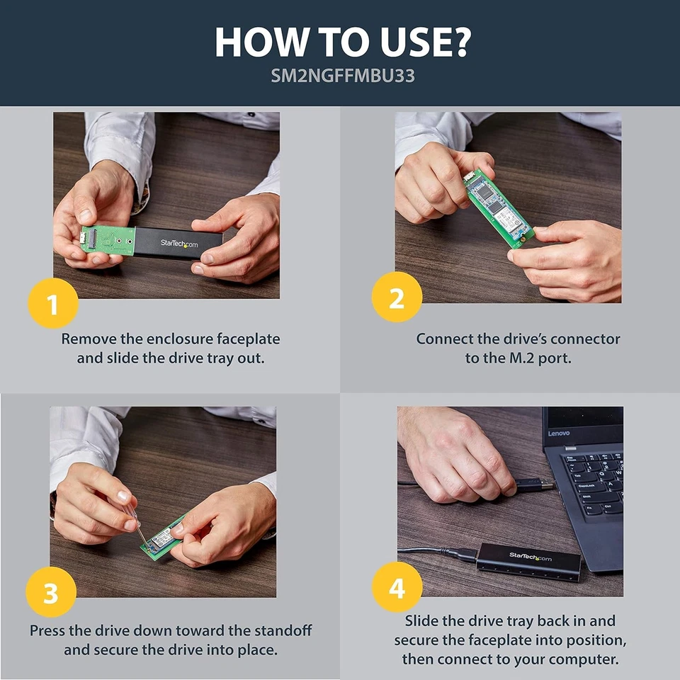 StarTech.com M.2 SSD Aluminum Enclosure to USB 3.0 (5Gbps) with UASP - Black - M - Image 3 of 4