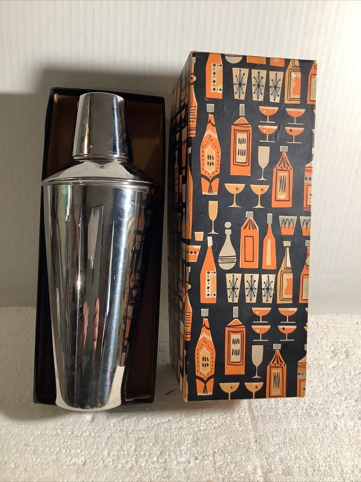 Irvin-ware Stainless Steel 3 Piece Cocktail Shaker Vintage MCM w BOX Barware Bar