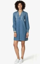 CHAPS Blue Denim Sz Large Casual Wear Long Sleeve CITY PARK Shirt Dress NEW NWT