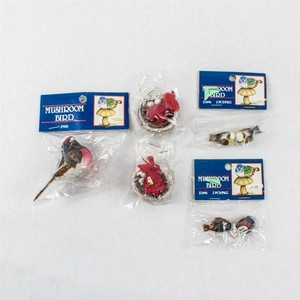 Raz Imports Lot of 7 Miniature Mushroom Bird Craft Figures New NIP