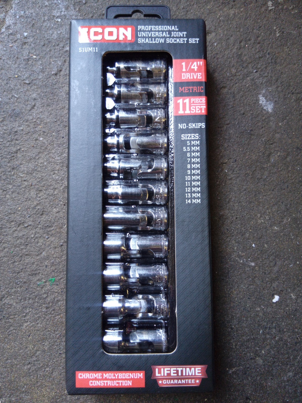 Icon Shallow Socket Set S1UM11 1/4" Drive Metric 11 Piece Universal Joint 70298