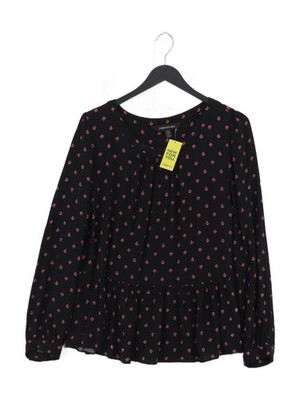 Forever New Damen Top UK 12 Schwarz 100% Viskose Langarm Rundhals Basic
