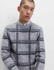 Marks & Spencer Mens Grey Mix Crew Checked Long sleeved Jumper - M&S