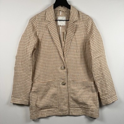 Madewell Linen Dorset Blazer in Gingham Check Earthen Sand Tan NEW Women's Small