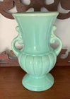 Shawnee Vase 8” Pottery Scroll Handled Light Green Ceramic Urn 1940's Vintage