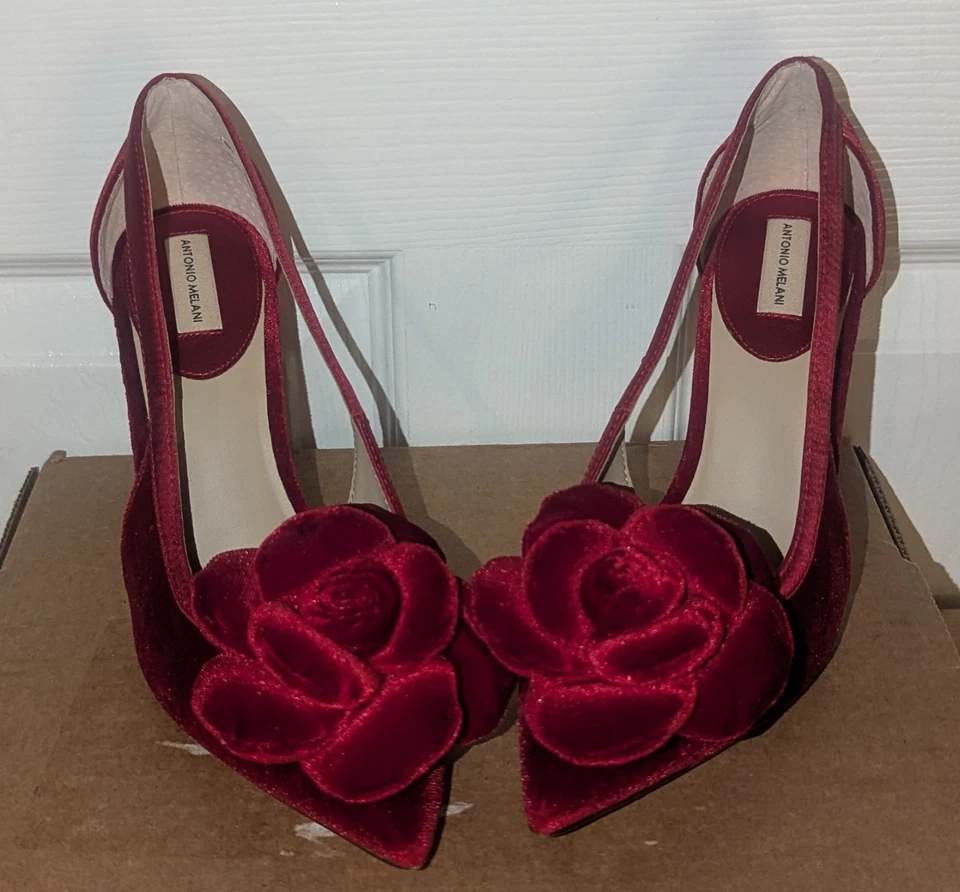 Antonio Melani Women's Ester Velvet Flower Heel Pumps Red Size 7M - Image 3 of 4