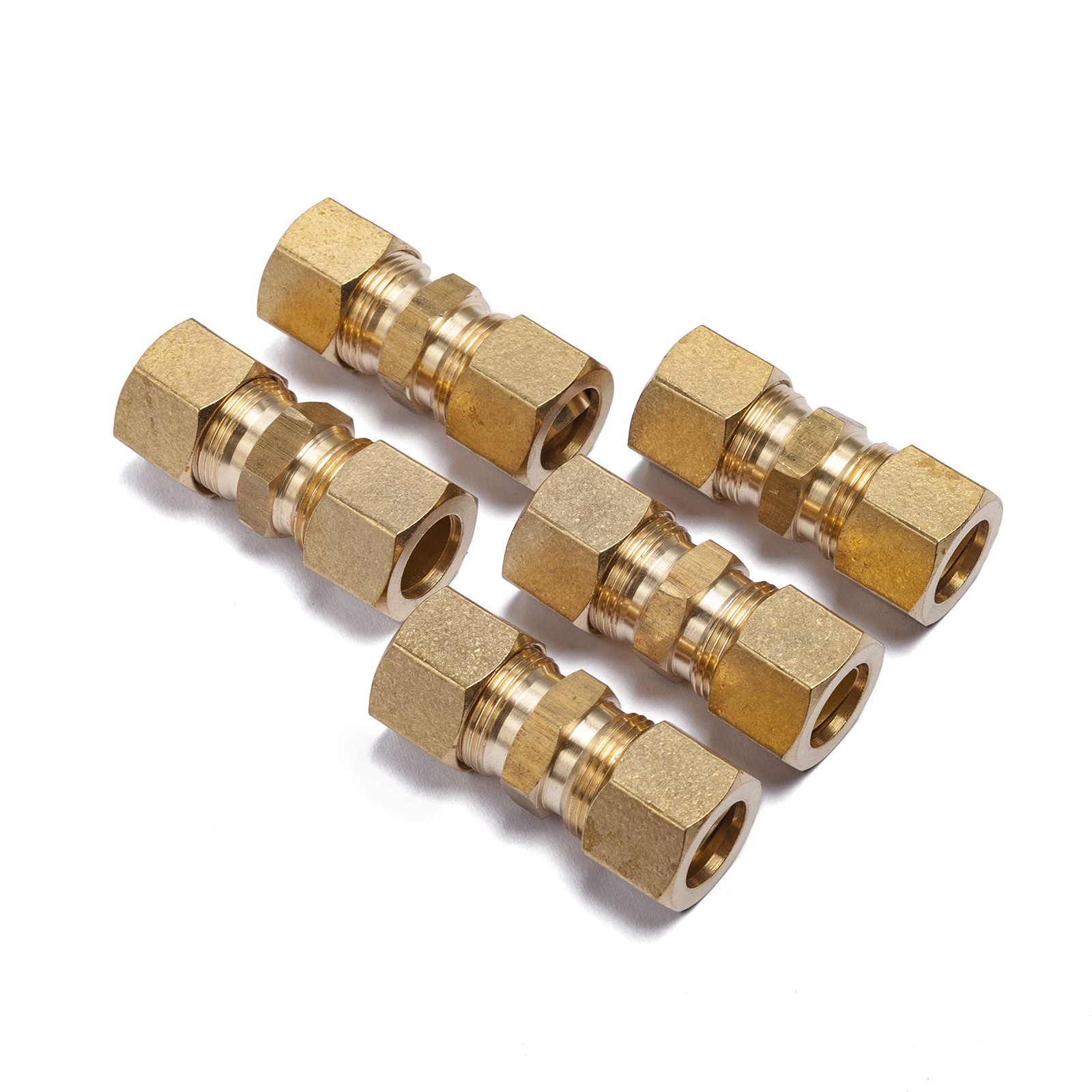 5 PCS 7/16 Inch OD Compression Union Brass Tube Fitting Replacement Parts