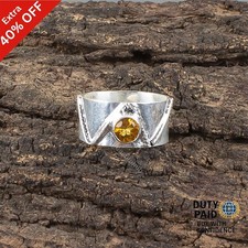 Round Citrine Gemstone Wedding Mother New Band Statement Promise Ring 925 Silver