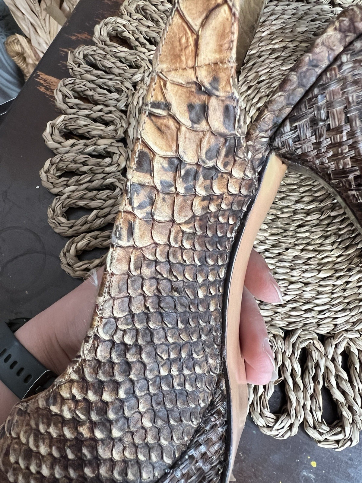 Stuart Weitzman Python embossed Peep Toe Slingbac… - image 7