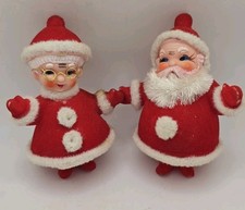 Vintage Flocked Plastic Santa Mrs Claus Chris...