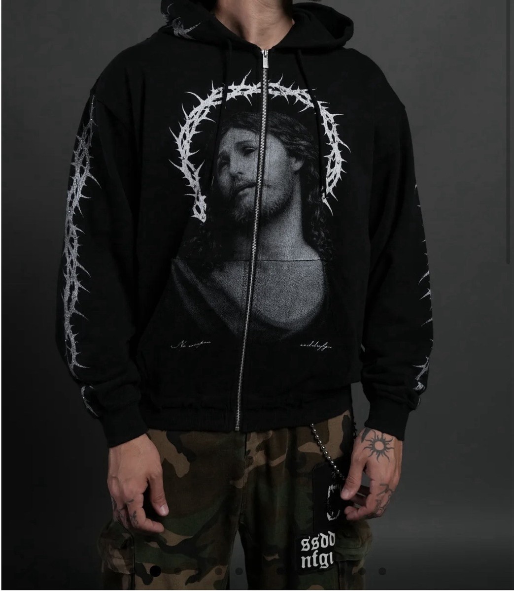 DARC SPORT NO WEAPON CROWNED MOATIS JESUS CHRIST ZIP UP HOODIE