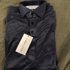 NWT Collars  Co Dress Collar Polo Shirt Small Navy Blue With Polka Dots Pattern