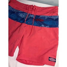 Vineyard Vines Mens 36 Board Shorts Coral Pink Navy Blue Whale Print Swim Trunks
