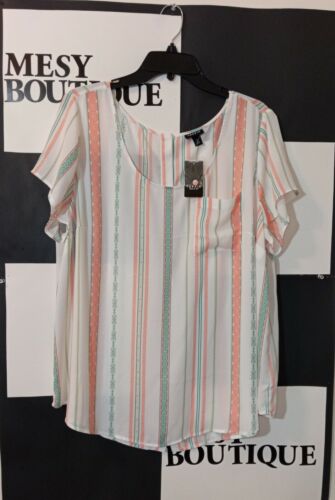 Torrid Originals Womens Blouse Top Abbey Stripe Ss Ggt Bttn Back Wth Sz 2