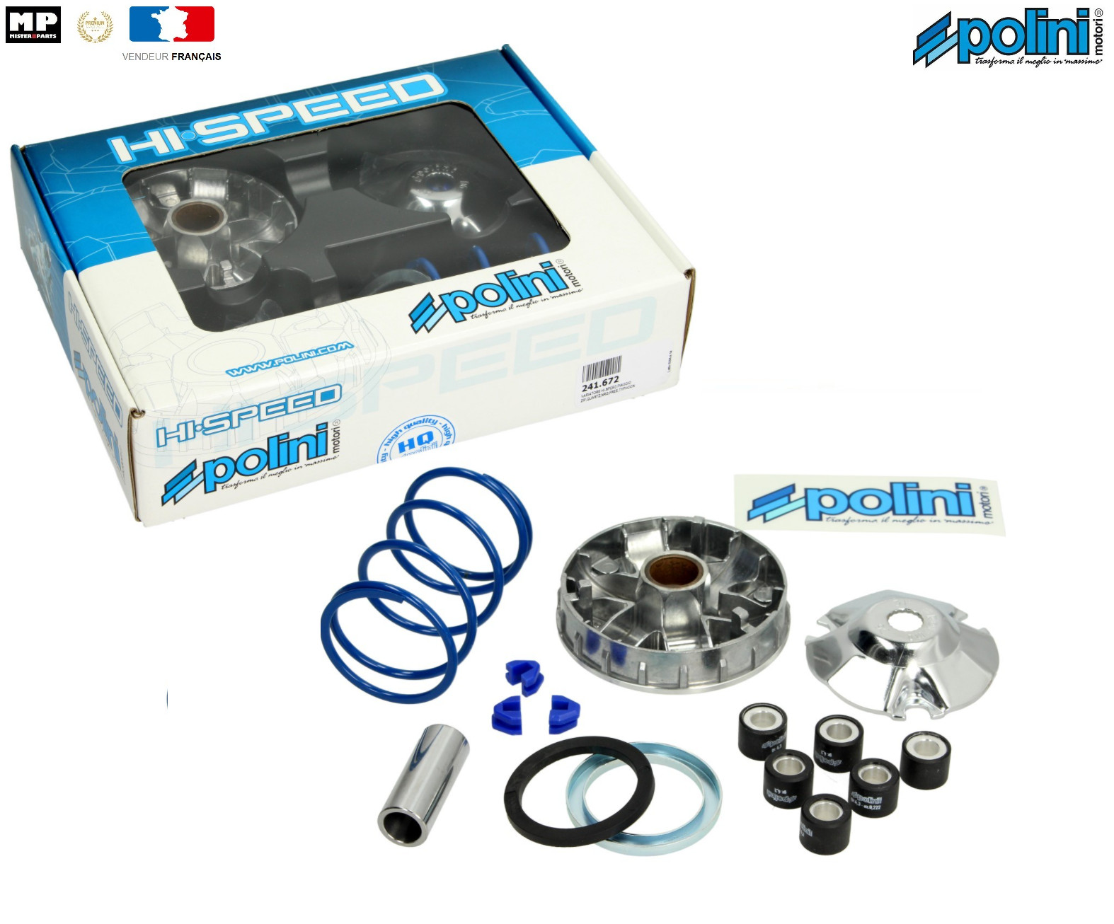 Variateur POLINI Hi-Speed pour scooter Piaggio 50cc 2T avec galets 19x15.5mm