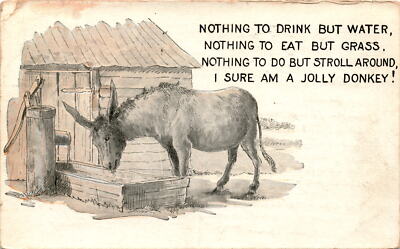 comic illustration, donkey, humorous caption, Bochich, publisher, Postcard