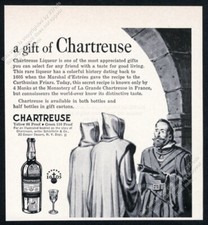 1961 Chartreuse liqueur bottle glass Carthusian monk art vintage print ad