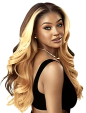 LACE FRONT FULL WIG LONG WAVY LAYERED MIDDLE PART OMBRE BROWN GOLDEN BLONDE MIX