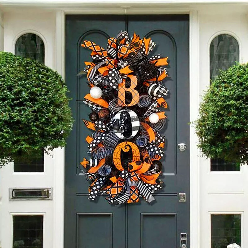 2022 Halloween Decoration Wreath Pumpkin BOO Front Door Halloween ...