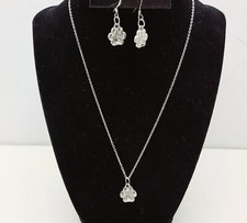 Paw Print 18  Pendant Necklace with matching Earrings Silvertone Set Dog Cat