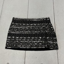 Zara Black  Silver Aztec Design Sequin Mini Zip-Up Skirt Women's Size Small