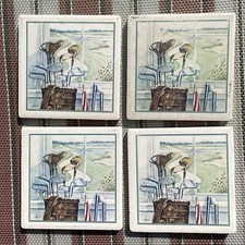 Vintage 4 AbsorbaStone Golfing Absorbent Coasters Bisque Tile Golf Bag Clubs