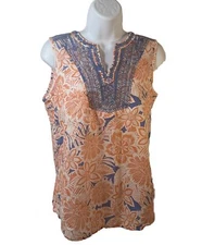 Talbots Sleeveless Blouse Shirt Top Women Small Multicolor Floral Boho Slit Neck