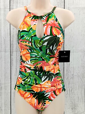 Ellen Tracy Women's Keyhole One Piece Swimsuit - Tropical Multi - Size 6 AF5-321
