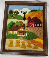 1982 Creative Circle Embroidery Harvest Time Farm Barn Cross Stitch Frame 1424
