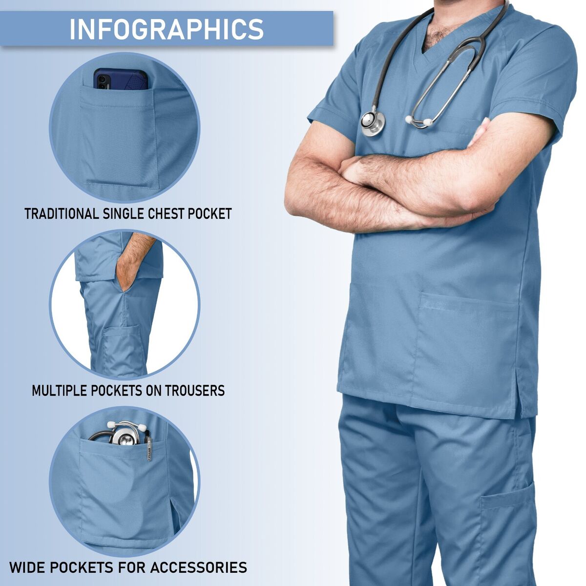 MediLap® Mens Medical Scrub Uniform TUNIC TROUSER NHS Doctor Nurse Hospital  Suit