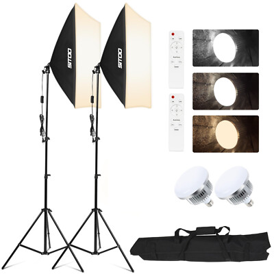 2Pcs Softbox Lighting Kit Photography Studio Remote Continuous Light Stand Set