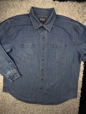 CE Schmidt Shirt Men XL Blue Jean Denim Button Up Work Wear Adult Cotton Blend