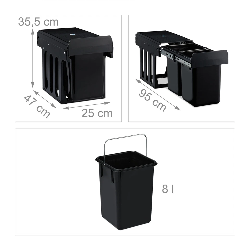 Einbaumülleimer 2-Fach auziehbarer Küchenmülleimer für Unterschrank ABS Schwa... - Bild 4 von 4
