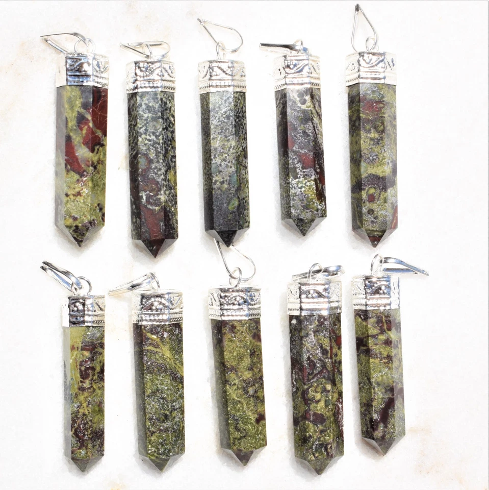 CARGADO Colgante Punta Lápiz Jaspe Sangre de Dragón + Cadena de Acero Inoxidable Foto 3 de 4